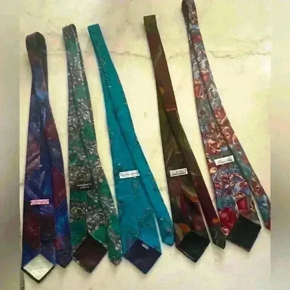 Set of 5 vintage silk neckties Robert Allan Perry Ellis and others - Picture 2 of 8